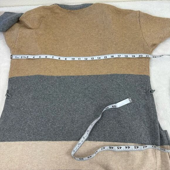 Loft Womens M Longline Belted Cardigan Sweater Neutral Chunky Colorblock Stripe - Picture 9 of 10